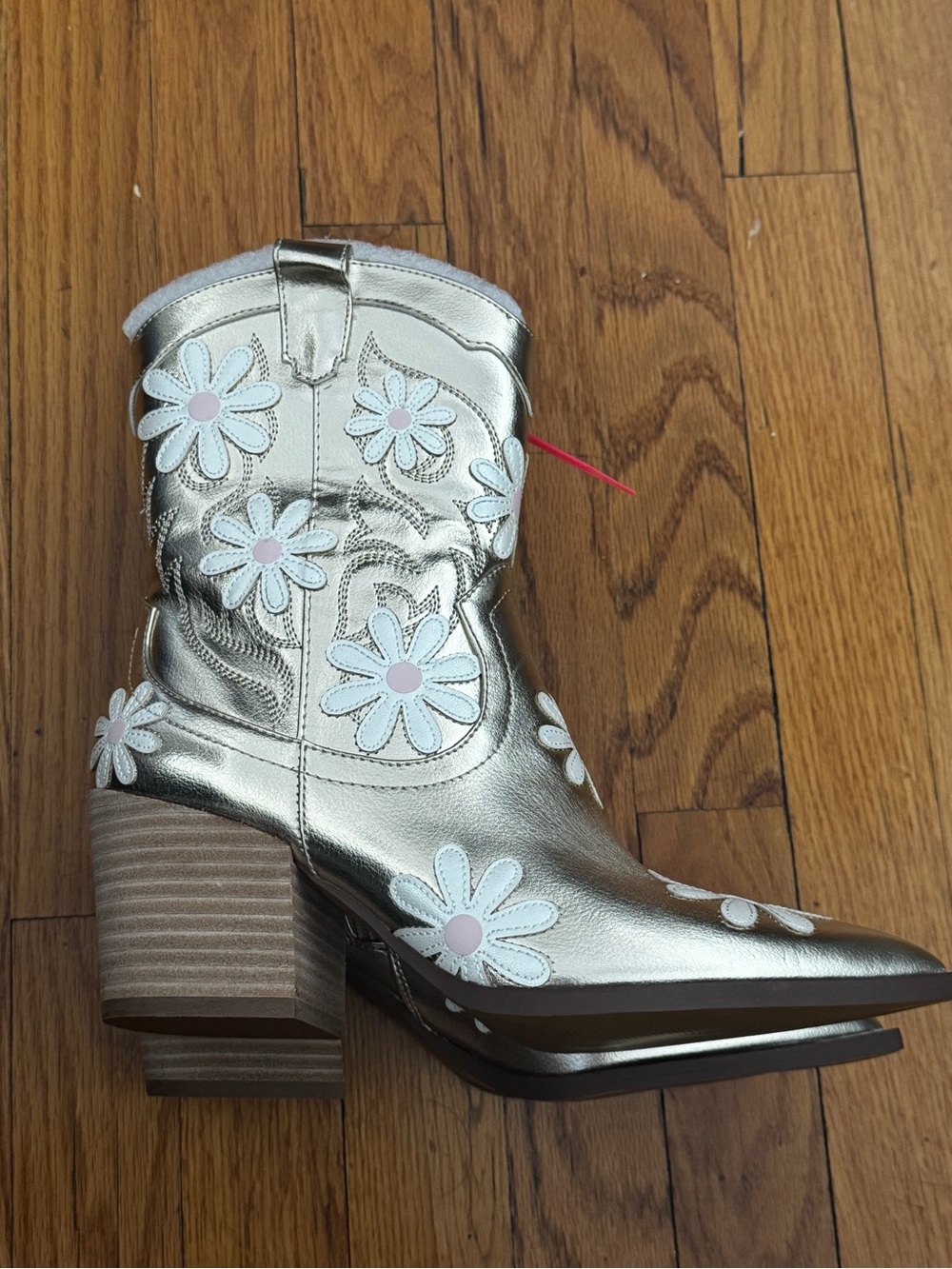 Steve Madden Metallic Silver Floral Western Ankle Boots